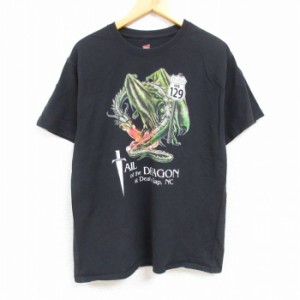 古着 ヘインズ Hanes 半袖 Tシャツ メンズ ドラゴン 龍 コットン クルーネック 黒 ブラック Mサイズ 中古 中古 古着