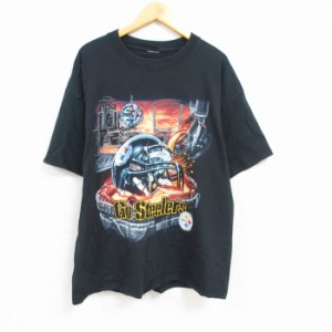 古着 半袖 Tシャツ メンズ NFL ピッツバーグスティーラーズ 大きいサイズ クルーネック 黒 ブラック アメフト スーパーボウル  中古 古着