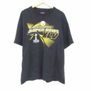 古着 半袖 Tシャツ メンズ NFL ピッツバーグスティーラーズ 大きいサイズ コットン クルーネック 黒 ブラック アメフト スーパ 中古 古着