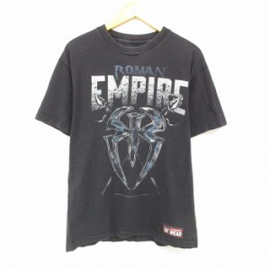 古着 半袖 Tシャツ メンズ ワールドプロレスリング ロマンレインズ コットン クルーネック 黒 ブラック Mサイズ 中古 中古 古着