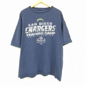 古着 半袖 Tシャツ メンズ NFL サンディエゴチャージャース 大きいサイズ コットン クルーネック 紺 ネイビー アメフト スーパ 中古 古着