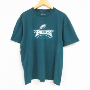 古着 半袖 Tシャツ メンズ NFL フィラデルフィアイーグルス コットン クルーネック 濃緑 グリーン アメフト スーパーボウル L 中古 古着