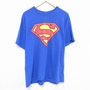 古着 半袖 Tシャツ メンズ DCコミックス スーパーマン 大きいサイズ コットン クルーネック 青 ブルー XLサイズ 中古 中古 古着