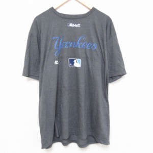 古着 マジェスティック 半袖 Tシャツ メンズ MLB ニューヨークヤンキース 大きいサイズ クルーネック グレー 霜降り メジャー 中古 古着