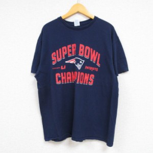 古着 半袖 Tシャツ メンズ NFL ニューイングランドペイトリオッツ コットン クルーネック 紺 ネイビー アメフト スーパーボウ 中古 古着