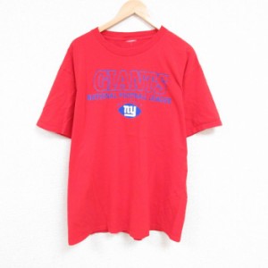 古着 半袖 Tシャツ メンズ NFL ニューヨークジャイアンツ 大きいサイズ クルーネック 赤 レッド アメフト スーパーボウル XLサ 中古 古着