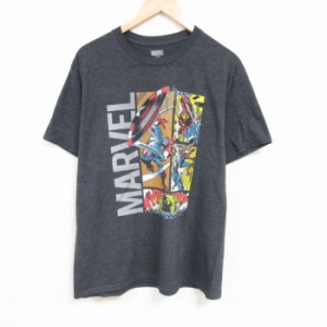 古着 半袖 Tシャツ メンズ マーベル キャプテンアメリカ ハルク クルーネック 濃グレー 霜降り XLサイズ 中古 中古 古着