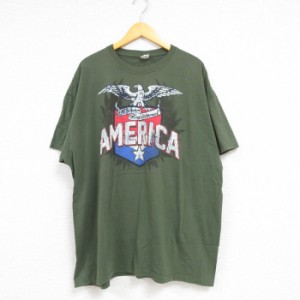 古着 半袖 Tシャツ メンズ 鳥 アメリカ 大きいサイズ コットン クルーネック 緑 グリーン XLサイズ 中古 中古 古着