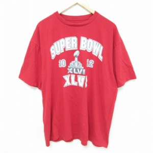古着 半袖 Tシャツ メンズ NFL 大きいサイズ コットン クルーネック 赤 レッド アメフト スーパーボウル XLサイズ 中古 中古 古着