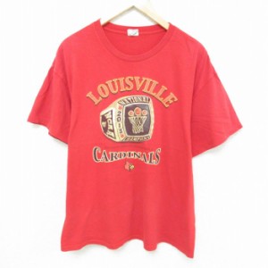 古着 半袖 Tシャツ メンズ ルイビルカージナルズ バスケットボール チャンピオンリング コットン クルーネック 赤 レッド XLサ 中古 古着