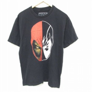 古着 半袖 Tシャツ メンズ マーベル スパイダーマン コットン クルーネック 黒 ブラック Lサイズ 中古 中古 古着