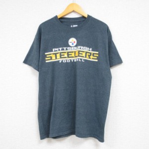 古着 半袖 Tシャツ メンズ NFL ピッツバーグスティーラーズ クルーネック グレー 霜降り アメフト スーパーボウル Lサイズ 中 中古 古着