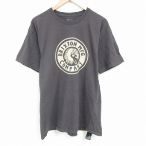 古着 半袖 Tシャツ メンズ BRIXTON コットン クルーネック 濃グレー XLサイズ 中古 中古 古着