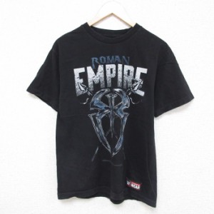 古着 半袖 Tシャツ メンズ ワールドプロレスリング ROMAN EMPIRE コットン クルーネック 黒 ブラック Mサイズ 中古 中古 古着