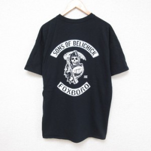 古着 半袖 Tシャツ メンズ 死神 SONS OF BELICHICK コットン クルーネック 黒 ブラック XLサイズ 中古 中古 古着