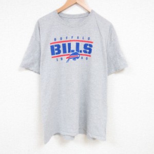 古着 半袖 Tシャツ メンズ NFL バッファロービルズ 大きいサイズ クルーネック グレー 霜降り アメフト スーパーボウル XLサイ 中古 古着