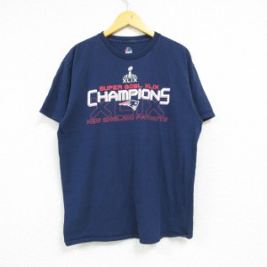 古着 マジェスティック 半袖 Tシャツ メンズ NFL ニューイングランドペイトリオッツ クルーネック 紺 ネイビー アメフト スー 中古 古着