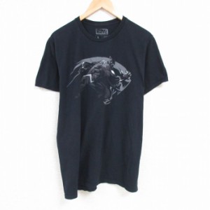 古着 半袖 Tシャツ メンズ マーベル ブラックパンサー ティチャラ コットン クルーネック 黒 ブラック Lサイズ 中古 中古 古着