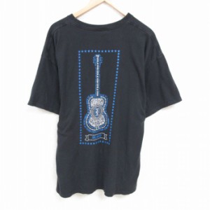 古着 半袖 Tシャツ メンズ ハウスオブブルース ギター 大きいサイズ コットン クルーネック 黒 ブラック XLサイズ 中古 中古 古着