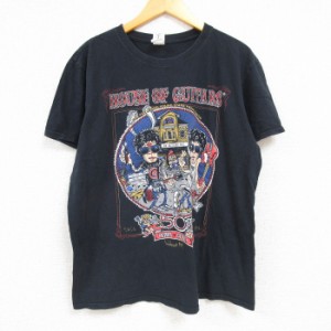 古着 半袖 Tシャツ メンズ HOUSE OF GUITARS ギター コットン クルーネック 黒 ブラック Lサイズ 中古 中古 古着