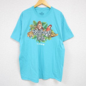 古着 半袖 Tシャツ メンズ レインフォレストカフェ ゴリラ オウム コットン クルーネック 水色 XLサイズ 中古 中古 古着