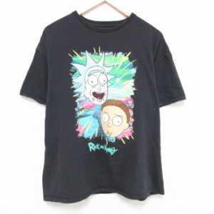 古着 半袖 Tシャツ メンズ アニメ リックアンドモーティ 大きいサイズ コットン クルーネック 黒 ブラック XLサイズ 中古 中古 古着