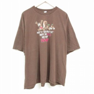 古着 半袖 Tシャツ メンズ リス 大きいサイズ コットン クルーネック 茶 ブラウン XLサイズ 中古 中古 古着