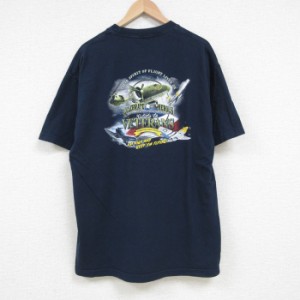 古着 半袖 Tシャツ メンズ オシュコシュ OSHKOSH EAA エアーベンチャー ヘリコプター 飛行機 コットン クルーネック USA製 濃 中古 古着