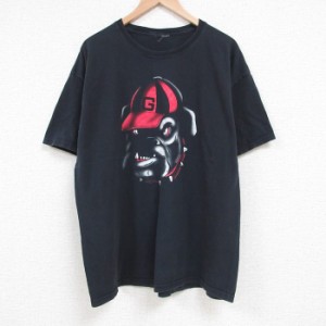 古着 半袖 Tシャツ メンズ 00年代 00s ブルドッグ 犬 クルーネック 黒 ブラック XLサイズ 中古 中古 古着