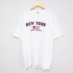 古着 半袖 Tシャツ メンズ NEW YORK 星条旗 クルーネック 白 ホワイト XLサイズ 中古 中古 古着