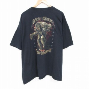 古着 半袖 Tシャツ メンズ ミリタリー Left Behind 大きいサイズ クルーネック 黒 ブラック XLサイズ 中古 中古 古着