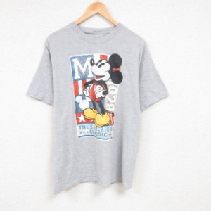 古着 半袖 Tシャツ メンズ ディズニー DISNEY ミッキー MICKEY MOUSE クルーネック グレー 霜降り Lサイズ 中古 中古 古着