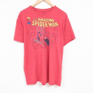 古着 半袖 Tシャツ メンズ マーベル スパイダーマン クルーネック 赤 レッド 霜降り XLサイズ 中古 中古 古着