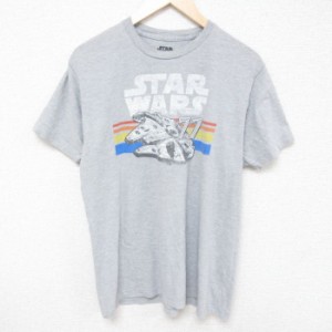 古着 半袖 Tシャツ メンズ スターウォーズ STAR WARS ミレニアムファルコン クルーネック グレー 霜降り Lサイズ 中古 中古 古着