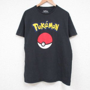 古着 半袖 Tシャツ メンズ アニメ ニンテンドー ポケモン ポケットモンスター モンスターボール コットン クルーネック 黒 ブ 中古 古着