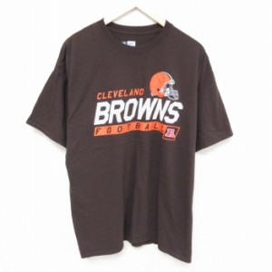 古着 半袖 Tシャツ メンズ NFL クリーブランドブラウンズ 大きいサイズ コットン クルーネック こげ茶 ブラウン アメフト スー 中古 古着