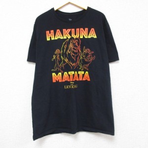 古着 半袖 Tシャツ メンズ ディズニー DISNEY ライオンキング シンバ ティモン プンバァ コットン クルーネック 黒 ブラック X 中古 古着