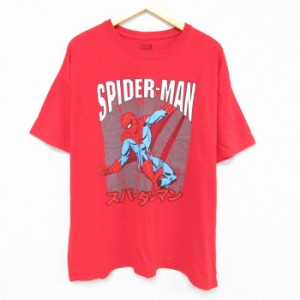 古着 半袖 Tシャツ メンズ マーベル スパイダーマン コットン クルーネック 赤 レッド XLサイズ 中古 中古 古着