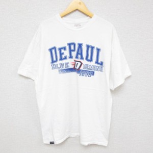 古着 ジャンスポーツ 半袖 Tシャツ メンズ デポール ブルーデーモンズ バスケットボール 大きいサイズ クルーネック 白 ホワイ 中古 古着