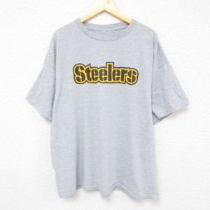 古着 半袖 Tシャツ メンズ NFL ピッツバーグスティーラーズ 大きいサイズ クルーネック グレー 霜降り アメフト スーパーボウ 中古 古着