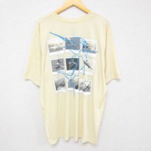 古着 半袖 Tシャツ メンズ 魚 大きいサイズ クルーネック 薄黄 イエロー XLサイズ 中古 中古 古着