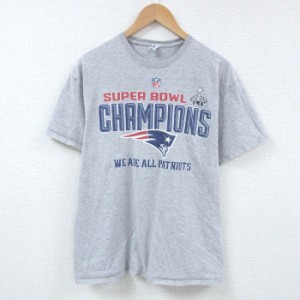 古着 半袖 Tシャツ メンズ NFL ニューイングランドペイトリオッツ クルーネック グレー 霜降り アメフト スーパーボウル Lサイ 中古 古着