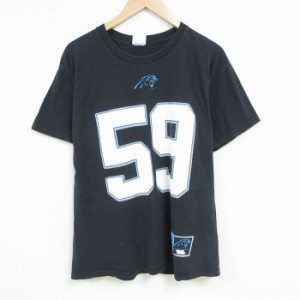 古着 マジェスティック 半袖 Tシャツ メンズ NFL カロライナパンサーズ ルークキークリー 59 クルーネック 黒 ブラック アメフ 中古 古着