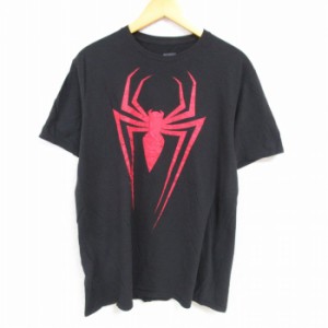 古着 半袖 Tシャツ メンズ マーベル スパイダーマン コットン クルーネック 黒 ブラック Lサイズ 中古 中古 古着