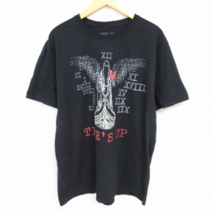 古着 半袖 Tシャツ メンズ ワールドプロレスリング TIMEUP コットン クルーネック 黒 ブラック XLサイズ 中古 中古 古着