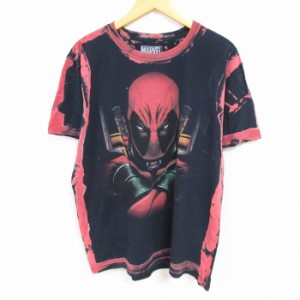 古着 半袖 Tシャツ メンズ マーベル デッドプール コットン クルーネック 黒他 ブラック ブリーチ加工 Lサイズ 中古 中古 古着