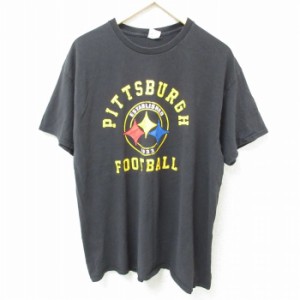 古着 半袖 Tシャツ メンズ NFL ピッツバーグスティーラーズ 大きいサイズ コットン クルーネック 黒 ブラック アメフト スーパ 中古 古着