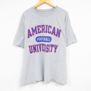 古着 半袖 Tシャツ メンズ アメリカン 大学 フットボール クルーネック グレー 霜降り XLサイズ 中古 中古 古着