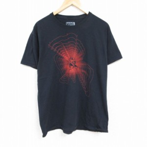 古着 半袖 Tシャツ メンズ マーベル スパイダーマン コットン クルーネック 黒 ブラック Lサイズ 中古 中古 古着