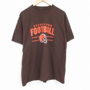 古着 半袖 Tシャツ メンズ NFL クリーブランドブラウンズ クルーネック 茶 ブラウン アメフト スーパーボウル XLサイズ 中古 中古 古着